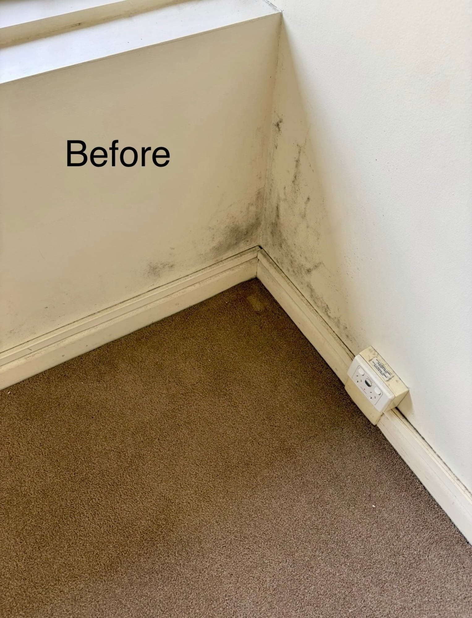 Room corner with mould stains before treatment